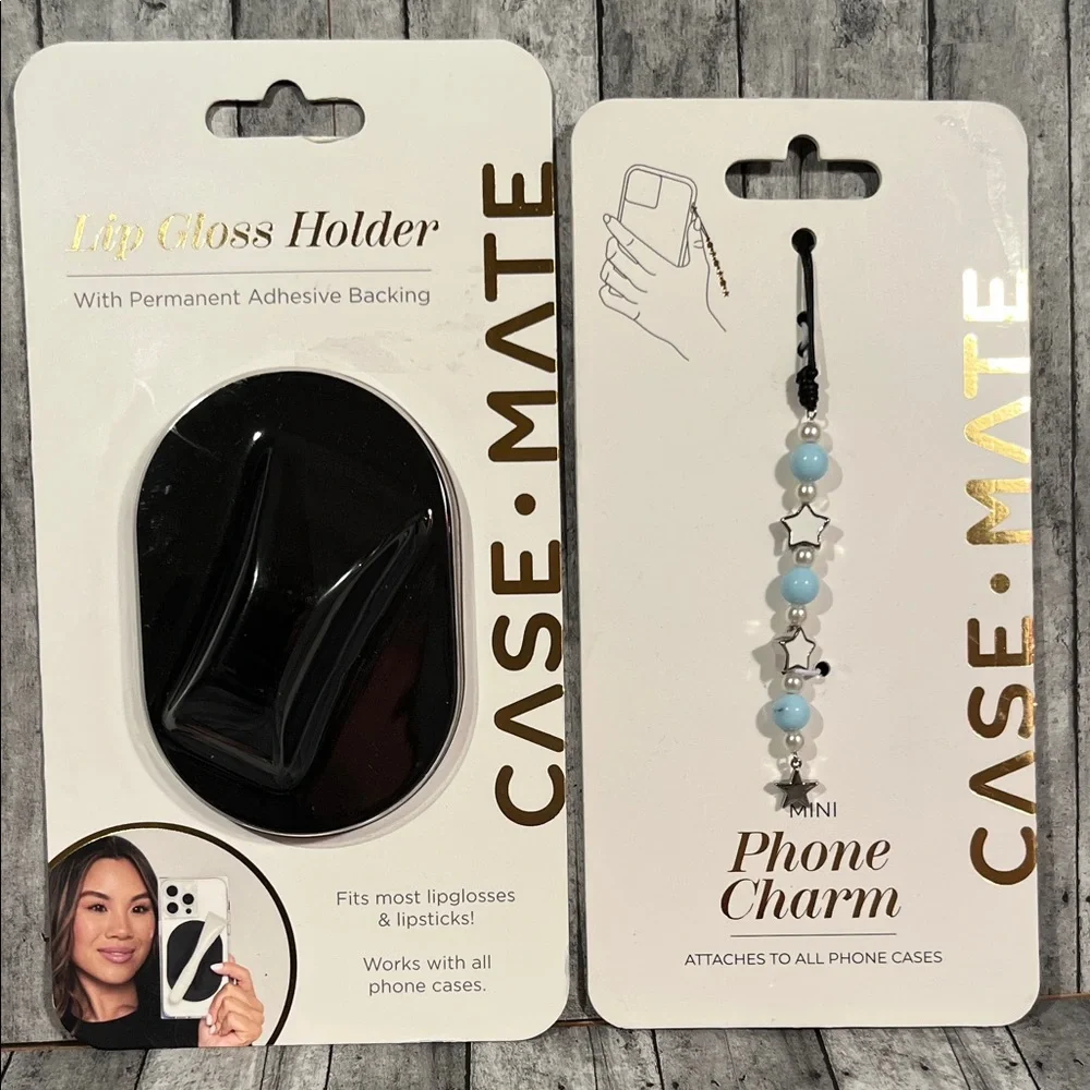 case-mate Black Lip Gloss Holder with Light Blue Beaded Phone Charm